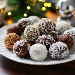 Fototapeta na wymiar delicious rum balls with coconut topping