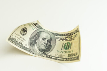 dollars, banknotes on white background. Top view. new bills