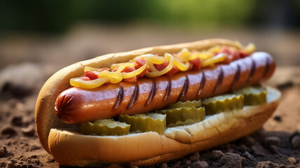 hot dog with mustard HD 8K wallpaper Stock Photographic Image 
