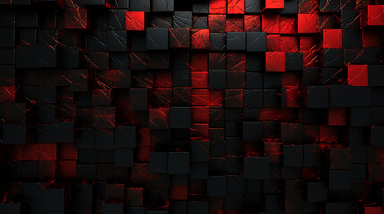 Modern 3d abstract small red and black square background - obrazy, fototapety, plakaty