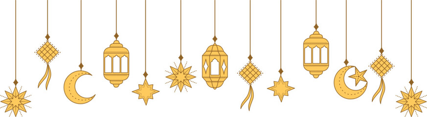 Gold elegant Arabic lantern ornament. Design element of Ramadan Kareem greeting template. Islamic Ramadan Kareem theme background template