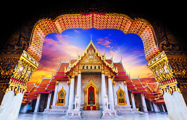 Amazing Thailand Tourist Religion attractionsWat Benchamabophit or Marble temple in Bangkok, Thailand - obrazy, fototapety, plakaty