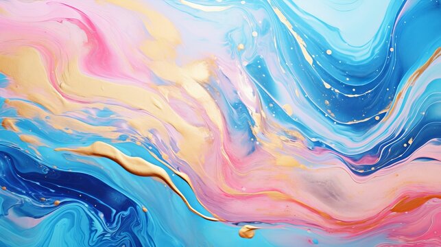 AI illustration of Abstract painting featuring bright colors, including blue and pink.