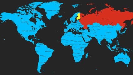 russia and finland map  in world 