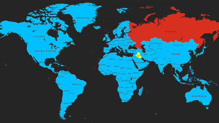 Fototapeta na wymiar russia and iran in world map