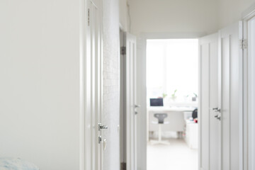 White Redeveloped Apartment plain plastered wall sink tap and spotlights
