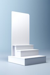 A set of three white steps on a blue background