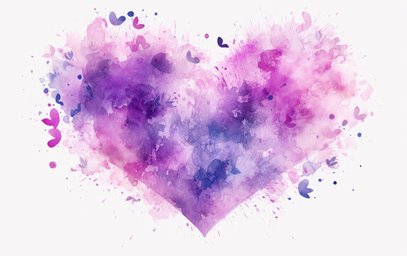 coração abstrato aquarela  lilás 