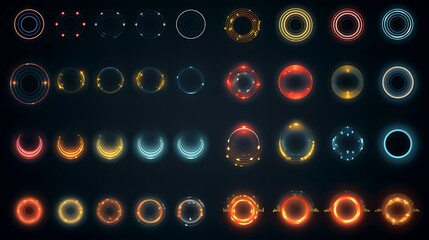 Set of neon glowing circles. Vector design elements for your website or presentation.