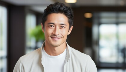 Portrait of handsome happy smiling asian man