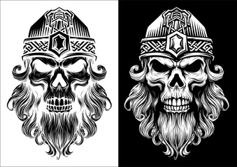 Viking Warrior Skull Man Mascot Face in Helmet