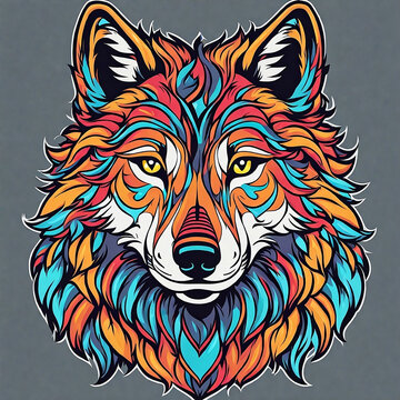 Colorful Wolf Head Vector Illustration for T-Shirt Print