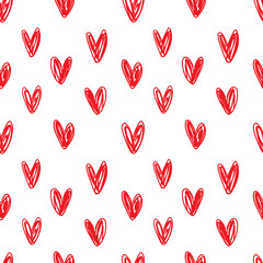 Vector seamless pattern of red hearts. Romantic wrapping paper.