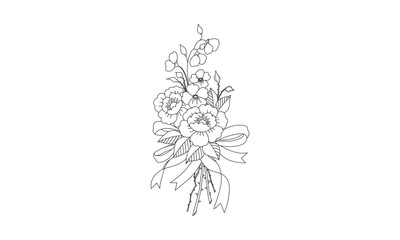 Flower bouquet with vase line art coloring pages embroidery design White Background Vector Illustrator