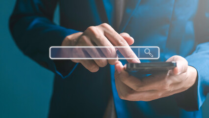 Businessmen use smartphones for analysis Search Engine optimization website to rank in search...