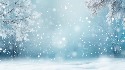 Snowy background with snowflakes and snow flakes on a blue background. This asset is suitable for winter-themed designs, holiday greeting cards, seasonal promotions, and festive social media posts. - obrazy, fototapety, plakaty