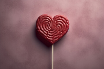 Heart shaped Valentine's Day Pink Lollipop isolated on pink color pastel background using generative AI