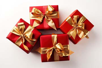Red Presents with Gold wrapper ribbons isolated on white background using generative AI