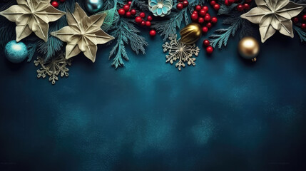  christmas tree and decorationson a dark blue background,Christmas background with xmas tree and sparkle bokeh lights. Merry christmas card. Winter holiday theme. Happy New Year. Space for text