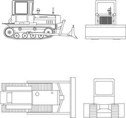 Vector sketch illustration design of heavy equipment, car, construction, building, bulldozer