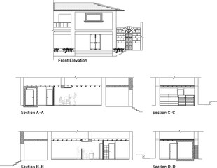 Vector sketch illustration of the architectural design of a simple house building section