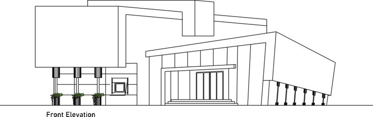 Vector sketch illustration of the architectural design of the front and side views of a modern minimalist house with a deconstruction flow