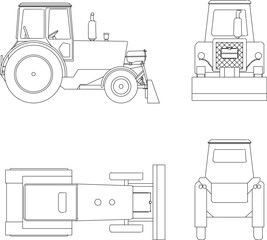 Vector sketch illustration of the design of a bulldozer building construction car heavy equipment for leveling the land