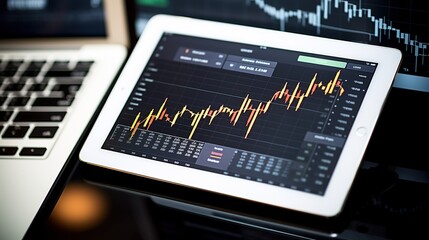 Digital Tablet Displaying Stock Market Charts