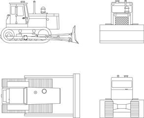 Vector sketch illustration of the design of a bulldozer building construction car heavy equipment for leveling the land