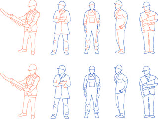 Vector sketch illustration design for foreman engineer supervising building construction worker