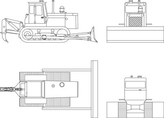 Vector sketch illustration of the design of a bulldozer building construction car heavy equipment for leveling the land