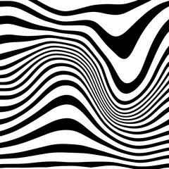 Black and White Abstract Background with Waves, Swirls, and Twirl Patterns. Retro Psychedelic Vector Design. Twisted and Distorted Texture in Y2K Aesthetic. Trendy Illustration in 60s, 70s Style.