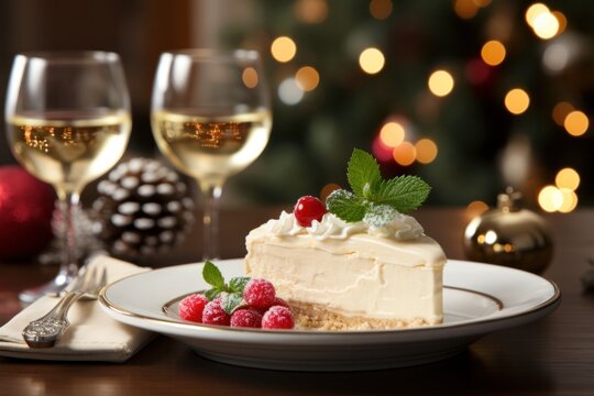 the festive ambiance of a cozy home with a photograph featuring a single dessert on a plate.