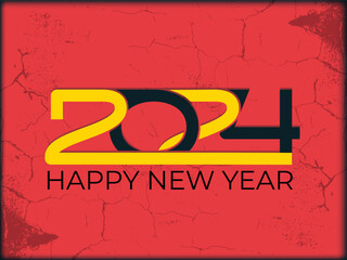 Fototapeta premium Vintage 2024 Happy New Year logo design vector. trendy new year 2024 design template.