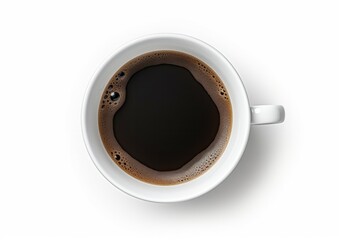 Top view black coffee in a coffee cup isolated on white background with clipping path.