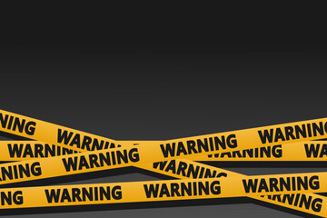 Yellow warning ribbons or caution tape on black background. Warning police lines. Vector illustration.