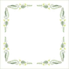 Green botanical frame with tropical leaves in jungles  decorative corners for greeting cards, banners, business cards, invitations, menus. Isolated vector illustration.	