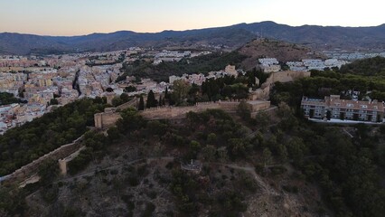 Fototapeta na wymiar drone photo Gibralfaro Castle, Castillo de Gibralfaro Malaga Spain Europe