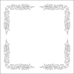 Black and white frame with tropical leaves, decorative corners for greeting cards, banners, business cards, invitations, menus. Isolated vector illustration.	