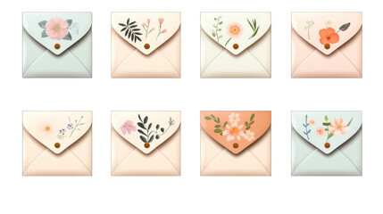 Set of Envelopes Isolated on Transparent or White Background, PNG