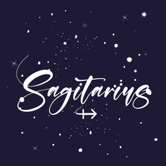 Sagittarius zodiac typography and calligraphy, astrologi Sagittarius element, Abstract illustration of the zodiac sign Sagittarius, Icon Astrology Sagittarius, Zodiac icon. Astrology. Vector illustrat