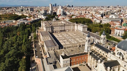 Fototapeta na wymiar drone photo Madrid Royal Palace, palacio real de Madrid Spain Europe