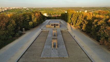 drone photo Amon Temple, Templo de Debod Madrid Spain Europe
