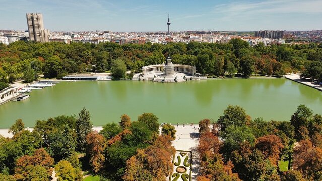 drone photo Retiro Park, Parque de El Retiro Madrid Spain Europe