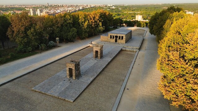 drone photo Amon Temple, Templo de Debod Madrid Spain Europe