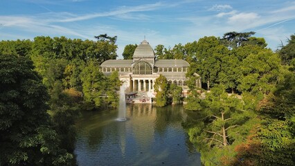 Fototapeta na wymiar drone photo Crystal Palace, palacio de cristal Madrid Spain Europe