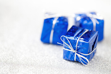 Three blue gift boxes for Christmas decoration