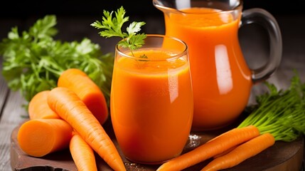 The Nutritional Symphony of Fresh Carrot Juice and Herbs. Generative AI