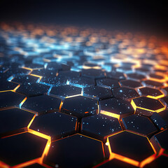 Obraz premium Abstract futuristic background with hexagons and blue neon lights.