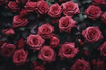 Background with texture of red and pink roses for Valentine's day and wedding.